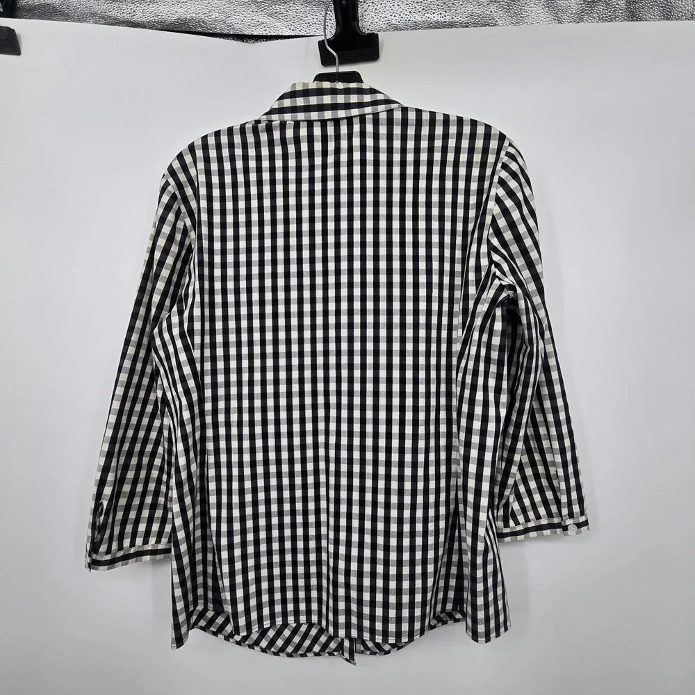 Lafayette 148 NY Leigh Gingham Check Shirt Womens Sz 8 Black White Preppy Picnic - Picture 12 of 13